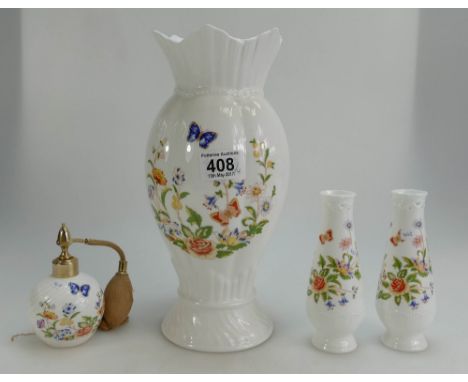 A collection of Aynsley Cottage garden items to include large vase, spill vases and perfume decanter height of tallest 31cm (