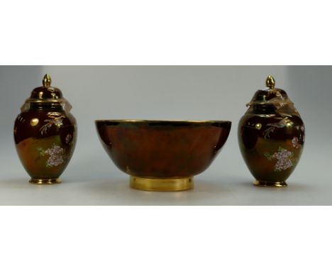 Carltonware Rouge Royale fruit bowl and matching pair of lidded vases, height of tallest 18cm (3)