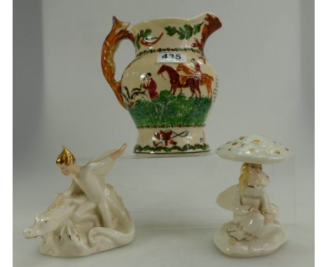 Royal Doulton figure Magic Dragon HN2977 (seconds), April Shower HN3024 and Crown Devon Embossed Musical Jug John Peel(3)