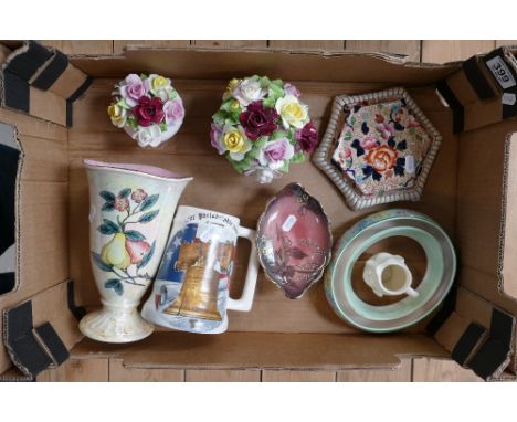 A mixed collection of items to include early floral decorated teapot stand, Shelley Melody pattern pot puree ring, ceramic fl