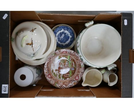 A mixed collection of items to include large Wedgwood Napoleon tureen, Royal Doulton copice pattern covered vegetable bowl, a