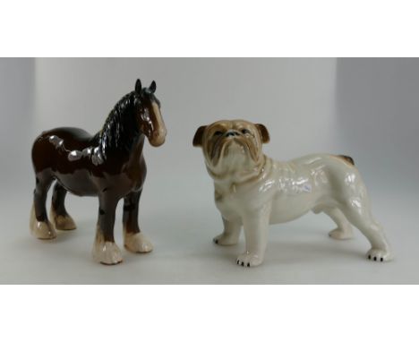 Beswick Shire Horse 818 together with unmarked ceramic bulldog.