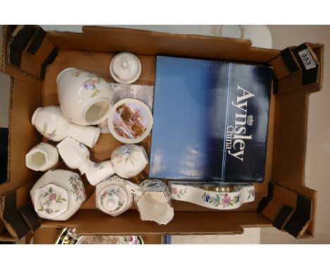 A mixed collection of Aynsley china items to include Pembroke mantle clock, vases, lidded jars, etc (11 pieces)