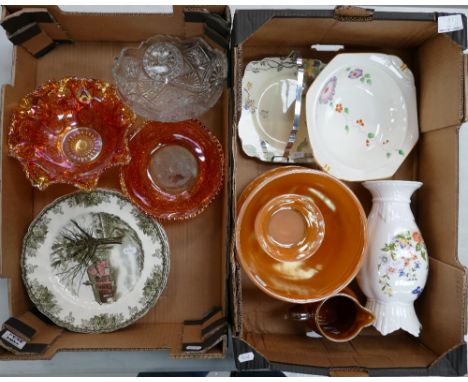 A mixed collection of items to include Aynsley Cottage Garden vase, carnival glass, Johnson Bros seriesware plates, etc. (2 T