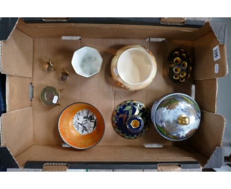 A mixed collection of items to include Carltonware bowls, planters, candlesticks, together with Wilton ware luster lidded pot