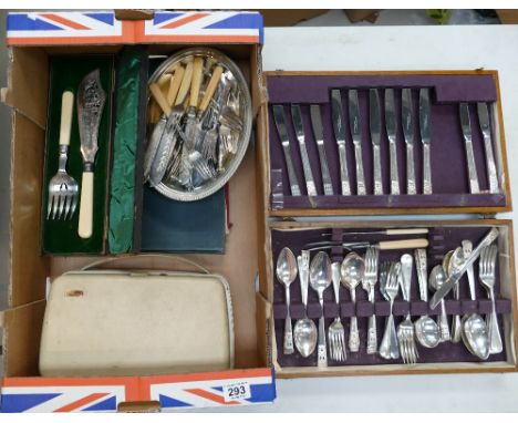 A mixed collection of items to include cased cutlery set, silver plated items, Grumdig reel to reel recorder, etc.