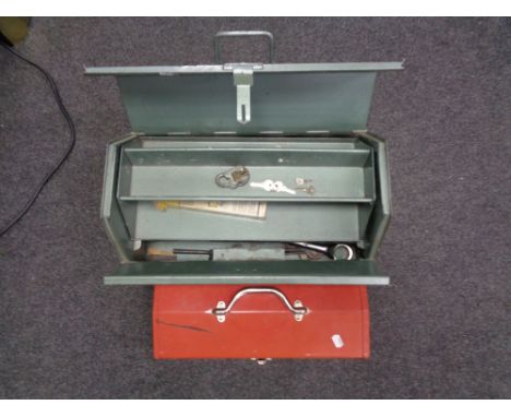 Two metal tool boxes containing hand tools etc 