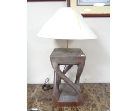 A hardwood table lamp with shade 