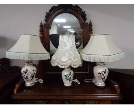 A pair of Mason's Mandelay table lamps with shades together with one other mason's lamp 