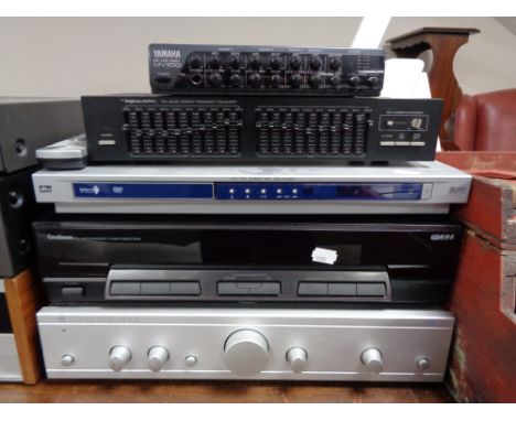 A Goodmans synthesiser tuner, cambridge audio amplifier , Dvd player, Yamaha mic line mixer and realistic ten band stereo equ