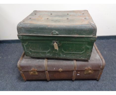 An early 20th century tin trunk and a Bentwood trunk 