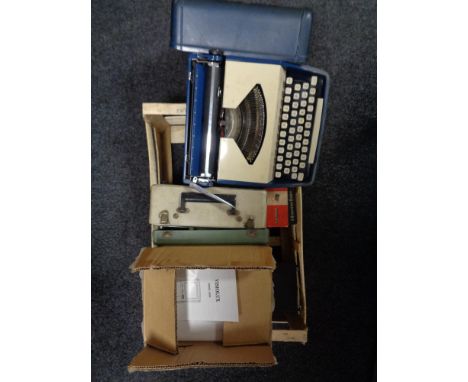A box of reel to reel, view master, vintage type writer etc 
