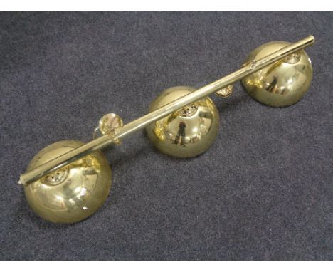 A set of brass snooker table lights  CONDITION REPORT: Length 125 cm, each light approximately 30 cm diameter. Needs re-wirin