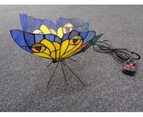 A boxed leaded glass butterfly lamp 