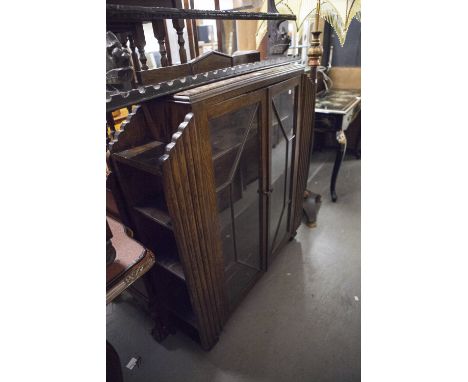 ART DECO OAK CHINA DISPLAY CABINET WITH STEP SIDES AND ASTRAGAL GLAZED DOORS 