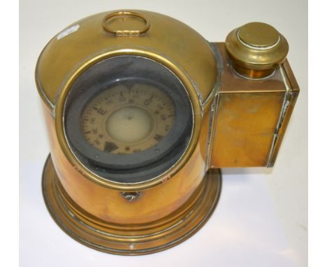 A brass cased binnacle compass with loop handle, height approx 23cm.