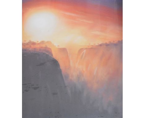 After Robert Hefferan; a limited edition lithograph, no.143/495, 'Sunset over the Falls', 67 x 55cm, framed and glazed.