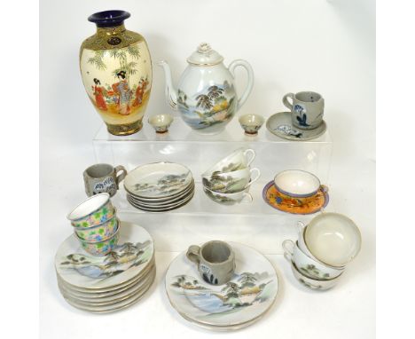A Japanese baluster vase, an eggshell china tea service and other Oriental ceramics.