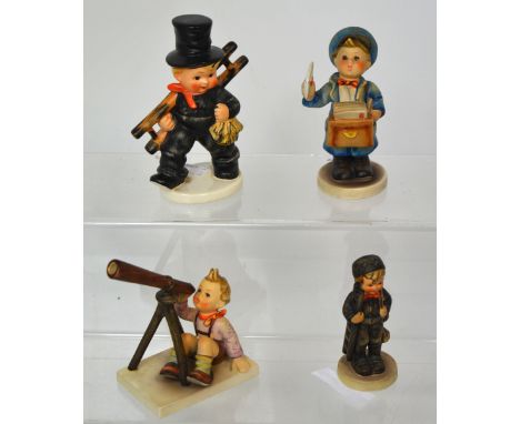 Goebel; four figural studies of girls and boys playing musical instruments by M.J. Hummel to include 'Chimney Sweep' and 'Sta