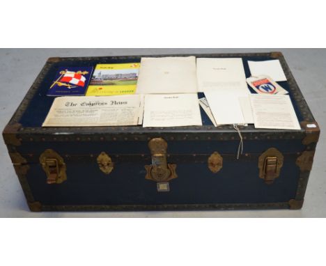 A blue strap bound trunk (width 93cm), taken by the vendor on a trip from Liverpool to Montreal in August 1959 on board the C