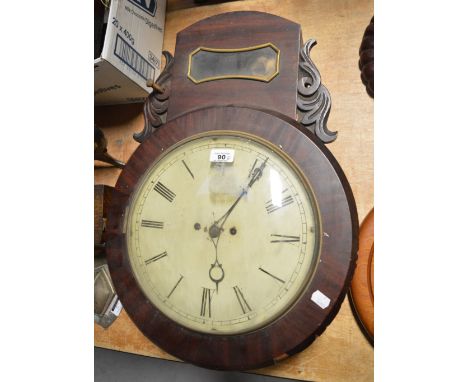 A 19th century eight day station-type wall clock, the dial set with Roman numerals, height 61cm and three further mid 20th ce