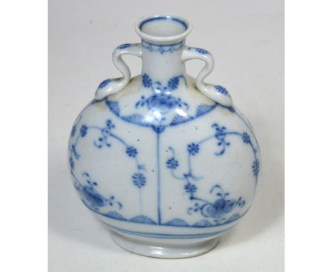 A 19th century blue and white twin handle moon flask, bearing faint blue character mark to the base, height 18cm. CONDITION R
