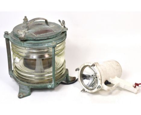 A William Harvie and Co Ltd ship's lamp, height 30cm and a Sous Marine Products white painted signal lamp (2).