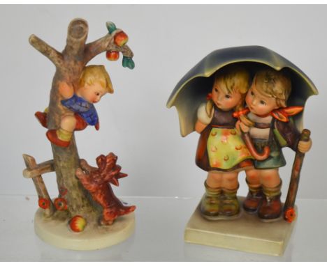 Goebel; two figural studies, one of a girl and boy sheltering beneath an umbrella and the other depicting a boy up a tree by 