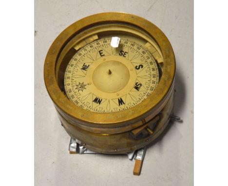 A brass Arkras of Copenhagen ship's compass, diameter 26cm.
