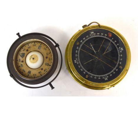 A cased lacquered brass aeronautical compass, Type P10 and a ship's compass (2).