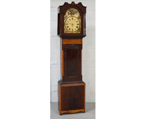 A flame mahogany and bird's eye maple cased longcase clock, the dial set with Roman numerals, height 207cm.