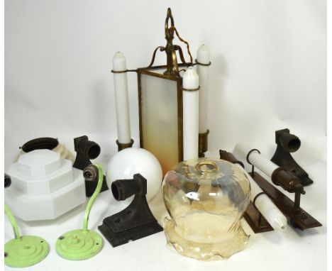 A quantity of vintage and retro lighting to include Art Deco examples.