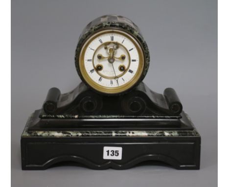 A French slate and marble drum head mantel clock