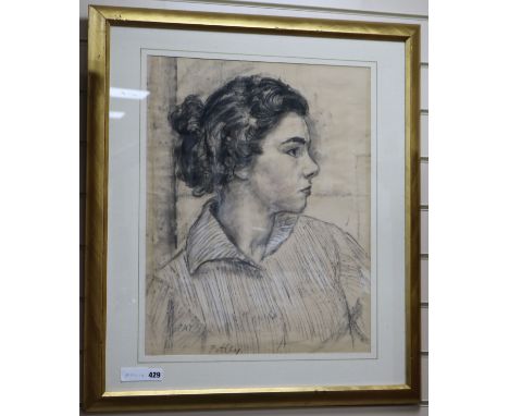Roy Petley, charcoal and pastel, Portrait of 'Pat', 57 x 45cm