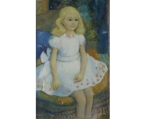 Joyce Spencer, oil on canvas, Portrait of Jane Barcroft, Royal Society of Portrait Painters label verso, 73 x 45cm, unframed