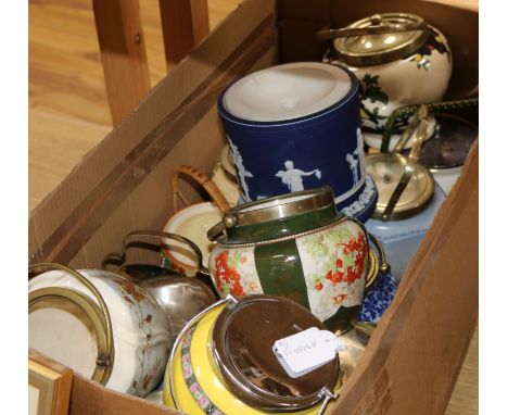 A collection of 14 ceramic biscuit barrels, Art Nouveau to 1930s