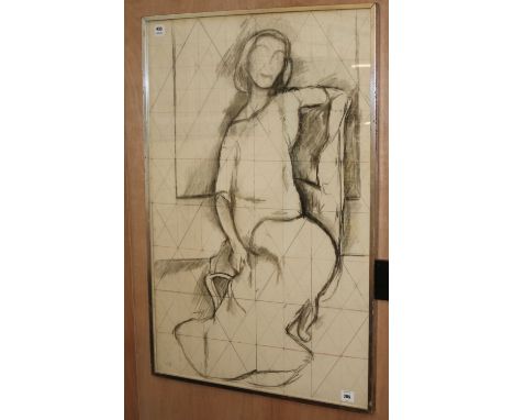 Edward Wolfe, pencil and charcoal, Study of a portrait of Lady Bonham Carter, signed in pencil, 114 x 75cm