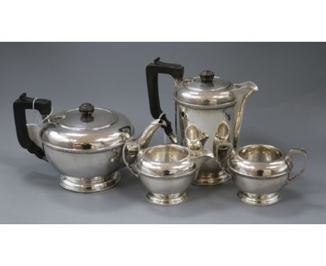 A silver four-piece tea service, Sheffield 1955, makers Harrison Bros &amp; Howson, gross 46.5oz.