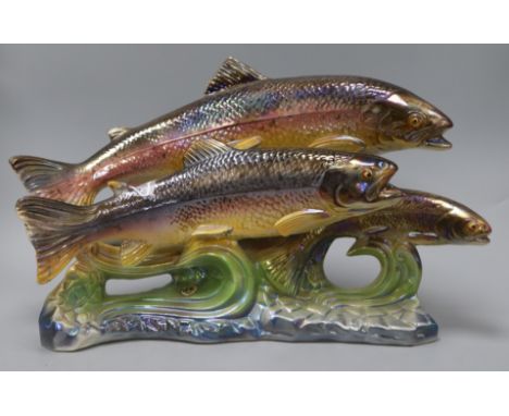 H. Beqiet glazed ceramic Rainbow Trout group