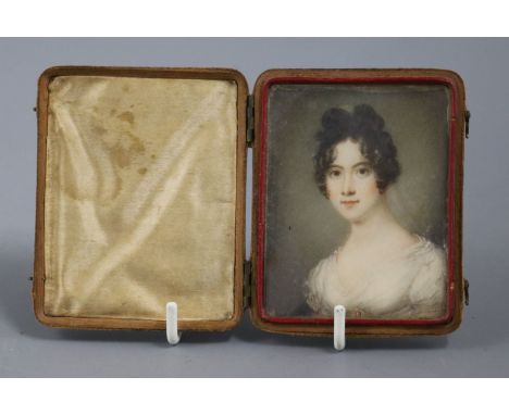 English School c.1830, portrait miniature of Maria Rochfort neé Norton on ivory, 7.3 x 5.6cm, cased