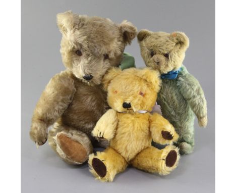 A 1930's Chiltern bear and two Chad Valley bears, tallest 17in.