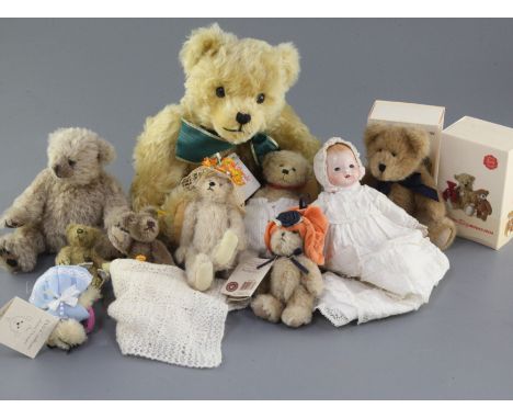 A Herman collector's bear, three Herman miniatures, a miniature Steiff, a Deb Canham miniature, three miniature collector's b