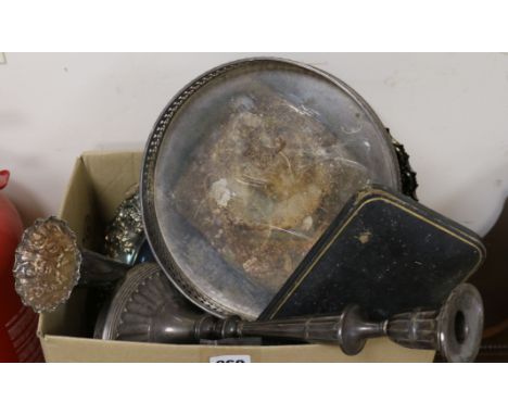 A silver loaded candlestick and plated wares