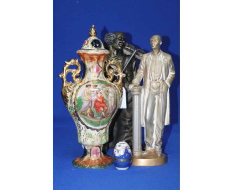 COLLECTION OF DECORATIVE OBJECTS
including a 20th century Royal Vienna lidded urn painted with gold and Roman figures, a clow