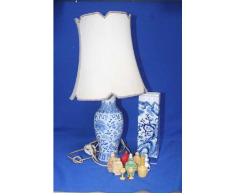 SMALL GROUP OF ASIAN COLLECTABLES
including a blue and white vase of square form, table lamp, snuff bottles, etc 