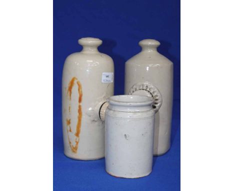 LOT OF VINTAGE EARTHENWARE STORAGE JARS AND DISHES
including white jars, barrel jars, rustic lidded jar, a lidded dish in the