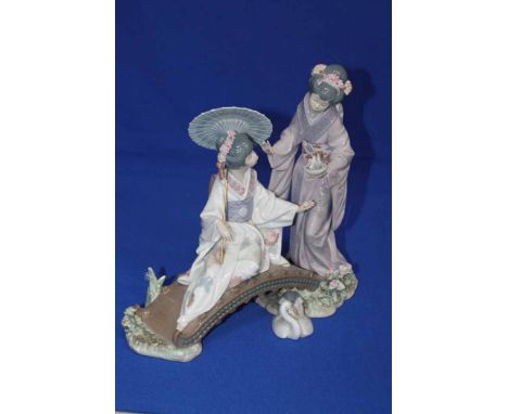 LLADRO GROUP OF TWO GEISHA ON A BRIDGE
