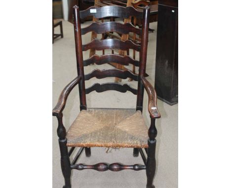 19TH CENTURY OAK LADDER BACK CHAIR WITH RUSH SEAT 