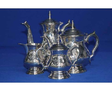 SILVER PLATED FOUR PIECE TEA SERVICE
comprising tea pot, water pot, milk and sugar 