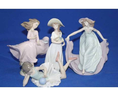 TWO LLADRO FIGURES OF GIRLS AND TWO NAO FIGURES OF GIRLS